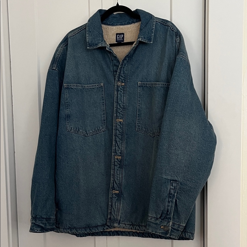 GAP Men's Classic Blue Shirt Jacket Sherpa lined